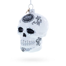 Load image into Gallery viewer, Day of the Dead Sugar Calavera Skull Glass Christmas Ornament