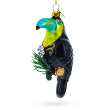 Load image into Gallery viewer, Toucan with Pine Branch Glass Christmas Ornament