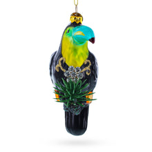 Load image into Gallery viewer, Toucan with Pine Branch Glass Christmas Ornament