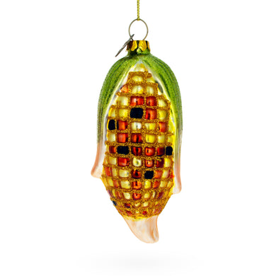 Golden Corn on the Cob Glass Christmas Ornament