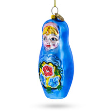 Load image into Gallery viewer, Blue Doll with Flower Glass Christmas Ornament