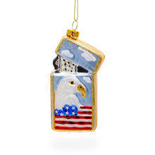 Load image into Gallery viewer, Lighter with USA Flag and Eagle Glass Christmas Ornament