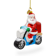 Load image into Gallery viewer, Santa Food Delivery on Scooter Glass Christmas Ornament