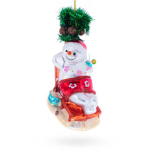 Load image into Gallery viewer, Tropical Snowman on the Beach Exotic Glass Christmas Ornament