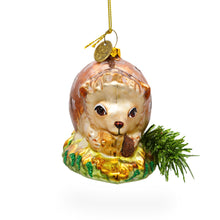 Load image into Gallery viewer, Hedgehog on Grass Glass Christmas Ornament