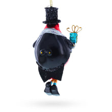 Load image into Gallery viewer, Penguin in Black Hat Glass Christmas Ornament