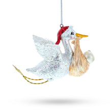 Load image into Gallery viewer, Charming Stork Carrying Baby Glass Christmas Ornament