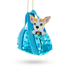 Load image into Gallery viewer, Dog in Blue Handbag Glass Christmas Ornament