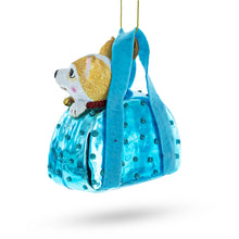 Load image into Gallery viewer, Dog in Blue Handbag Glass Christmas Ornament