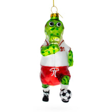 Load image into Gallery viewer, Crocodile Soccer Player Glass Christmas Ornament
