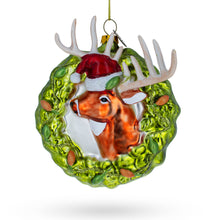 Load image into Gallery viewer, Reindeer Wreath Glass Christmas Ornament