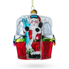Load image into Gallery viewer, Santa with Skis in Gondola Glass Christmas Ornament