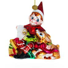 Load image into Gallery viewer, Elf and Deer Glass Christmas Ornament