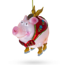 Load image into Gallery viewer, Flying Pig Superhero Glass Christmas Ornament
