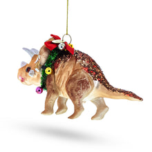 Load image into Gallery viewer, Dinosaur in Wreath Glass Christmas Ornament