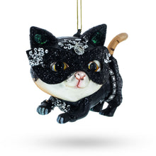 Load image into Gallery viewer, Cat in Mask Glass Christmas Ornament