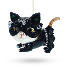 Load image into Gallery viewer, Cat in Mask Glass Christmas Ornament