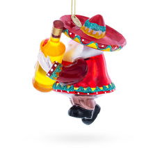 Load image into Gallery viewer, Santa Clutching Tequila Bottle Glass Christmas Ornament