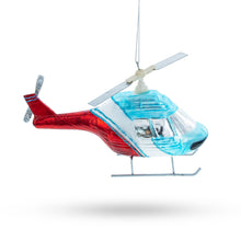 Load image into Gallery viewer, Blue and Red Helicopter Glass Christmas Ornament