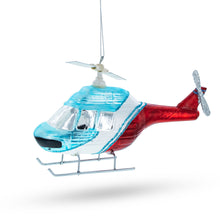 Load image into Gallery viewer, Blue and Red Helicopter Glass Christmas Ornament