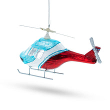 Load image into Gallery viewer, Blue and Red Helicopter Glass Christmas Ornament
