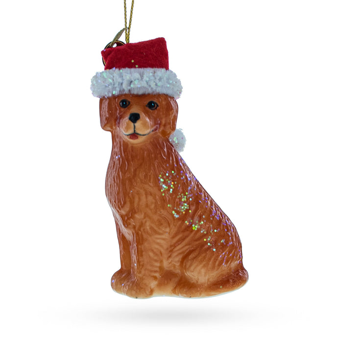 Golden Retriever in a Santa Hat Glass Christmas Ornament