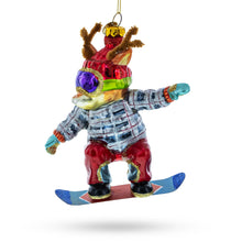 Load image into Gallery viewer, Moose on Snowboard Glass Christmas Ornament