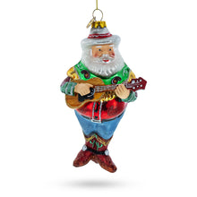 Load image into Gallery viewer, Western Santa with Guitar Glass Christmas Ornament