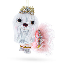 Load image into Gallery viewer, Bolonka Dog with Crown Glass Christmas Ornament