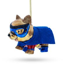 Load image into Gallery viewer, Super Pup in Blue Cape Glass Christmas Ornament