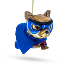 Load image into Gallery viewer, Super Pup in Blue Cape Glass Christmas Ornament
