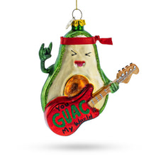 Load image into Gallery viewer, Musical Avocado Strumming a Guitar Glass Christmas Ornament