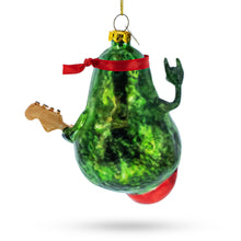 Load image into Gallery viewer, Musical Avocado Strumming a Guitar Glass Christmas Ornament
