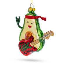 Load image into Gallery viewer, Musical Avocado Strumming a Guitar Glass Christmas Ornament