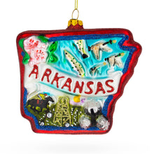 Load image into Gallery viewer, State of Arkansas Symbols, USA Glass Christmas Ornament