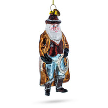 Load image into Gallery viewer, Cowboy Santa Skillfully Twirling a Lasso Glass Christmas Ornament