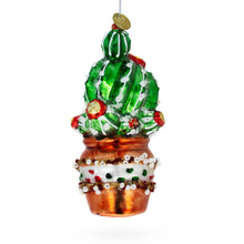 Load image into Gallery viewer, Decorated Cactus in a Pot Glass Christmas Ornament