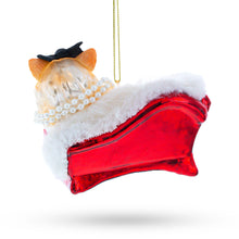 Load image into Gallery viewer, Cat in Pearl Necklace Lounging on Sofa Glass Christmas Ornament
