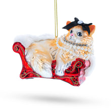 Load image into Gallery viewer, Cat in Pearl Necklace Lounging on Sofa Glass Christmas Ornament