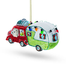 Load image into Gallery viewer, Bear Behind the Wheel of a Camper Glass Christmas Ornament
