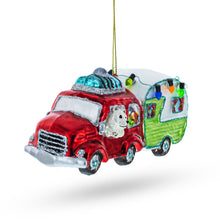 Load image into Gallery viewer, Bear Behind the Wheel of a Camper Glass Christmas Ornament