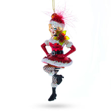 Load image into Gallery viewer, Woman in Santa Dress Dancing Glass Christmas Ornament