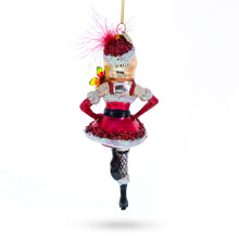 Load image into Gallery viewer, Woman in Santa Dress Dancing Glass Christmas Ornament