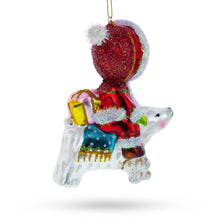 Load image into Gallery viewer, Girl Riding a Polar Bear Hand Glass Christmas Ornament
