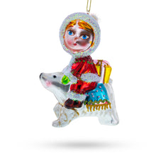 Load image into Gallery viewer, Girl Riding a Polar Bear Hand Glass Christmas Ornament