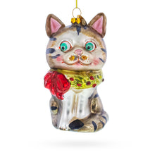 Load image into Gallery viewer, Striped Cat with Scarf Glass Christmas Ornament