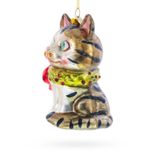 Load image into Gallery viewer, Striped Cat with Scarf Glass Christmas Ornament