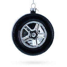 Load image into Gallery viewer, Sleek Black Car Wheel Glass Christmas Ornament