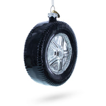 Load image into Gallery viewer, Sleek Black Car Wheel Glass Christmas Ornament