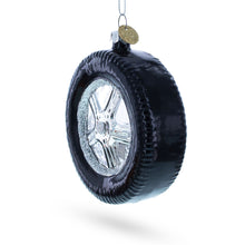 Load image into Gallery viewer, Sleek Black Car Wheel Glass Christmas Ornament